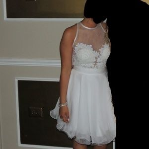 White Lace Sheer Homecoming Dinner Dance Dress